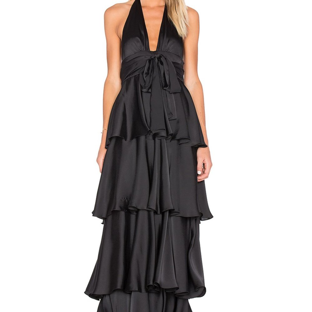 Jill Jill Stuart Black Tiered Ruffle Gown - 8